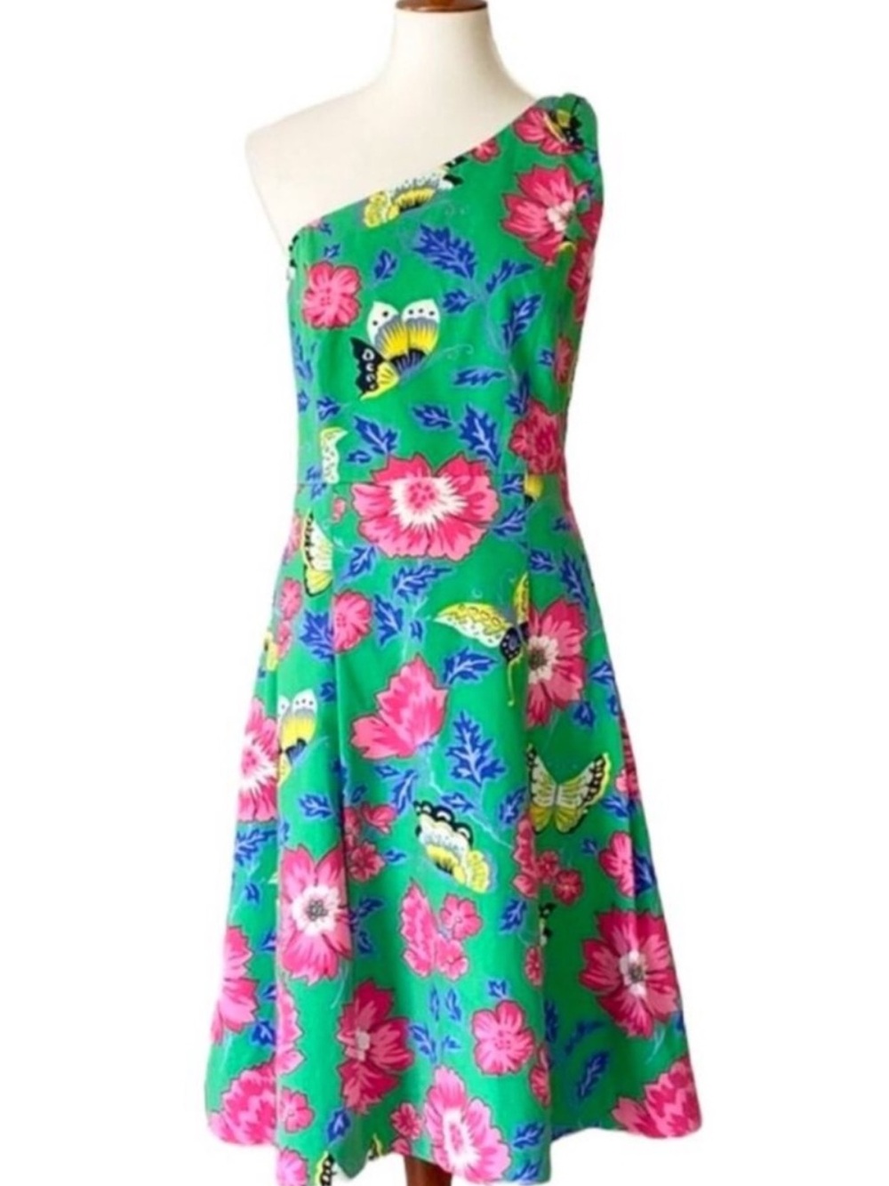 Talbots Dress 12 One Shoulder Large Retro Butterfly Semi Formal Cocktail Classic - Picture 1 of 15